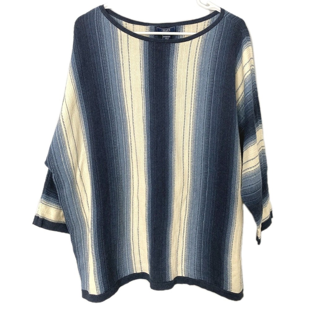 Chaps Denim Sweater Women 3X Indigo Stripe Boat Neck Dolman Pullover NWT